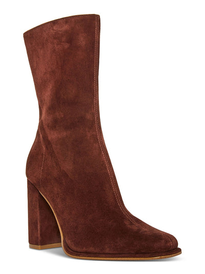 STEVE MADDEN Womens Brown Padded Lockwood Square Toe Block Heel Zip-Up Leather Dress Boots 8.5 M