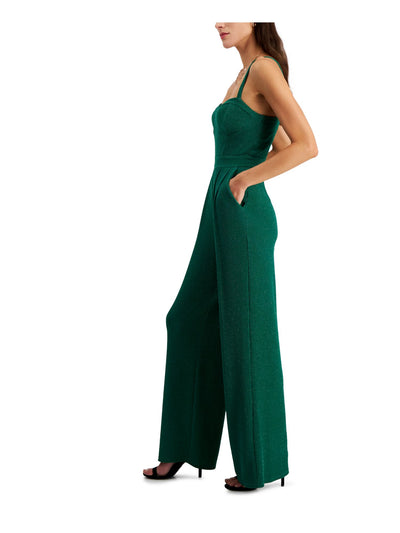 RACHEL RACHEL ROY Womens Green Pleated Zippered Corset Bodice Pocketed Sleeveless Sweetheart Neckline Party Wide Leg Jumpsuit XS