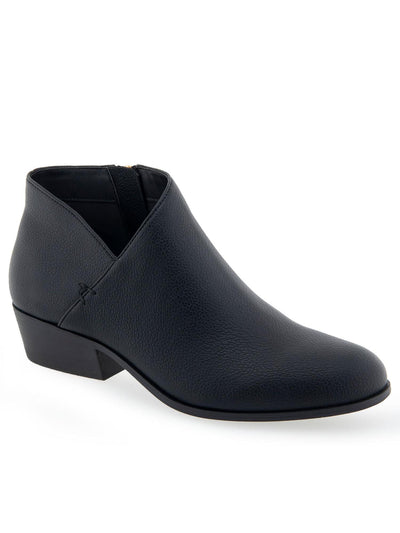 AEROSOLES Womens Black Asymmetrical Padded Cayu Almond Toe Block Heel Zip-Up Booties 5.5 M