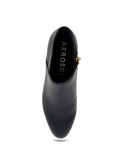 AEROSOLES Womens Black Asymmetrical Padded Cayu Almond Toe Block Heel Zip-Up Booties 5.5 M