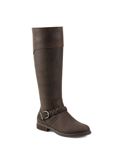 EARTH Womens Brown Dual Goring Panels Braided Buckled Ankle Strap Padded Mira Almond Toe Block Heel Zip-Up Riding Boot 9.5 M