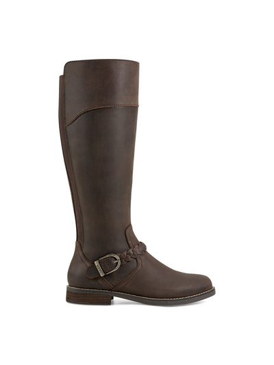 EARTH Womens Brown Dual Goring Panels Braided Buckled Ankle Strap Padded Mira Almond Toe Block Heel Zip-Up Riding Boot 9.5 M
