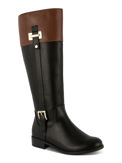 KAREN SCOTT Womens Black Color Block Goring Padded Buckle Accent Edenn Almond Toe Block Heel Zip-Up Riding Boot 7.5 M