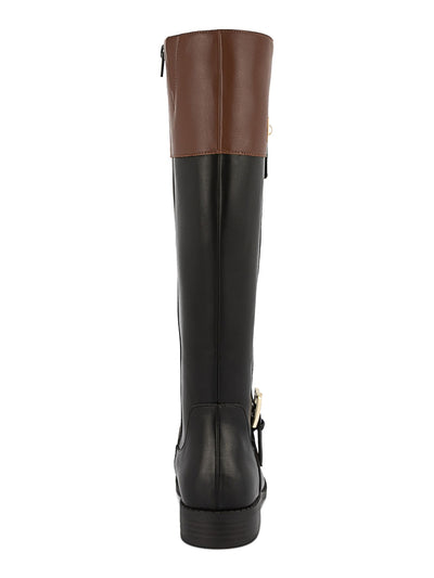 KAREN SCOTT Womens Black Color Block Goring Padded Buckle Accent Edenn Almond Toe Block Heel Zip-Up Riding Boot 7.5 M