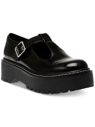 WILD PAIR Womens Black 1-1/2" Platform Mary Jane Strap Cutout Treaded Padded Amalie Round Toe Buckle Flats Shoes 8.5 M