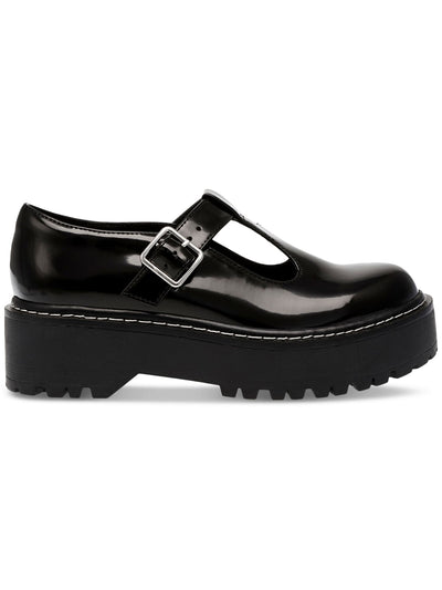 WILD PAIR Womens Black 1-1/2" Platform Mary Jane Strap Cutout Treaded Padded Amalie Round Toe Buckle Flats Shoes 8.5 M