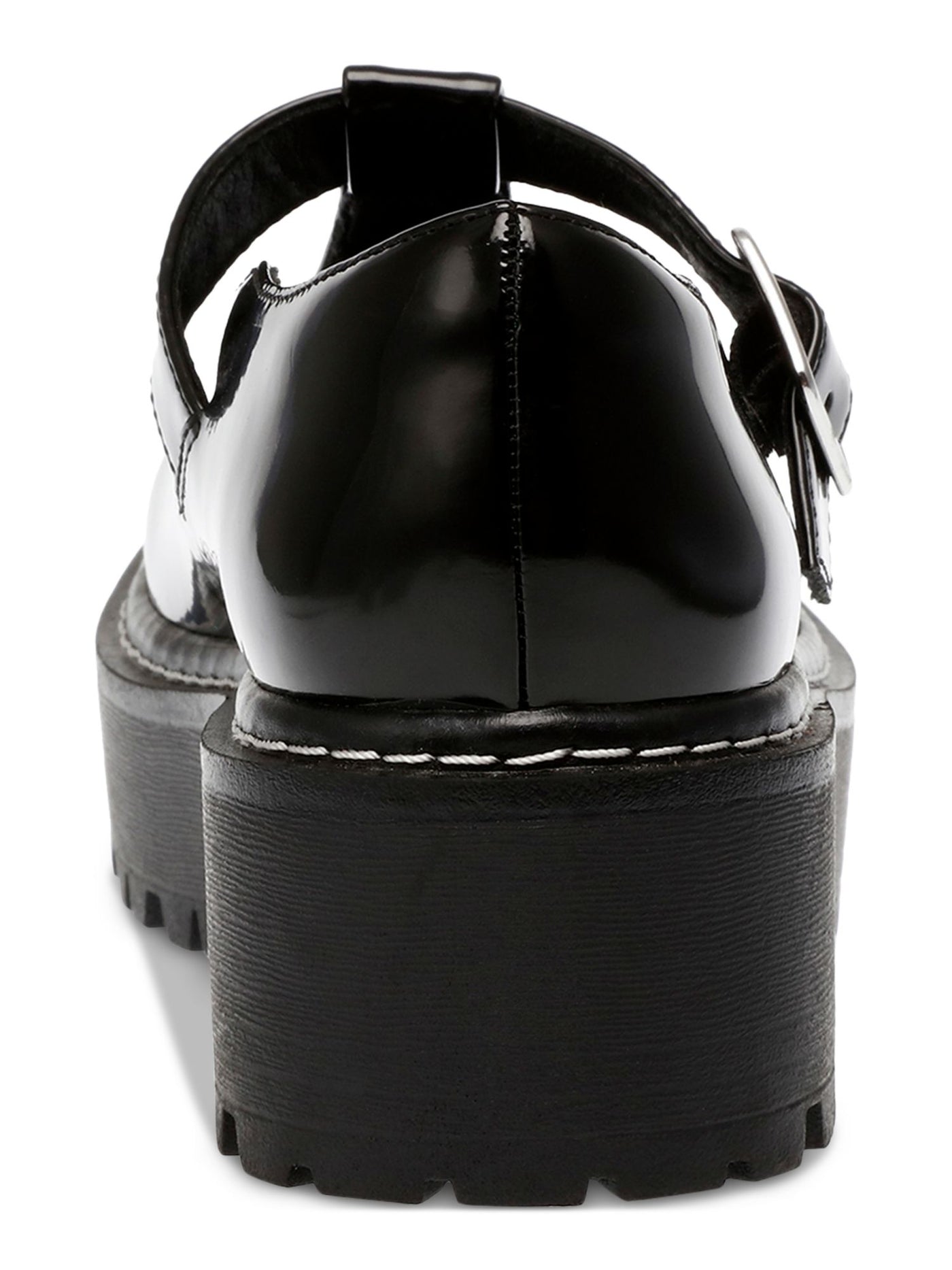 WILD PAIR Womens Black 1-1/2" Platform Mary Jane Strap Cutout Treaded Padded Amalie Round Toe Buckle Flats Shoes 8.5 M