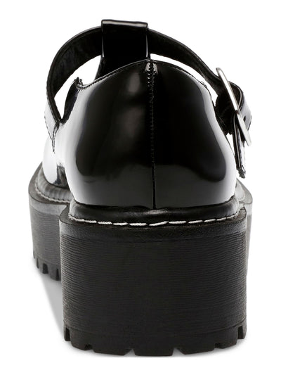 WILD PAIR Womens Black 1-1/2" Platform Mary Jane Strap Cutout Treaded Padded Amalie Round Toe Buckle Flats Shoes 8.5 M