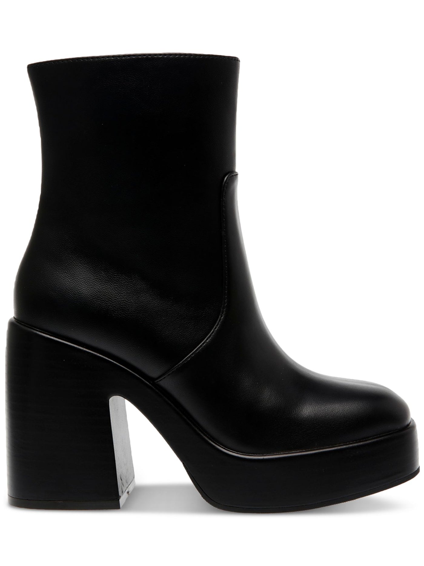 WILD PAIR Womens Black 1" Platform Padded Lug Sole Stellaa Square Toe Block Heel Zip-Up Heeled Boots 9.5 M