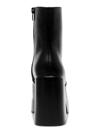 WILD PAIR Womens Black 1" Platform Padded Lug Sole Stellaa Square Toe Block Heel Zip-Up Heeled Boots 9.5 M