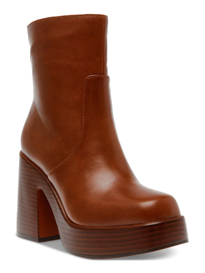 WILD PAIR Womens Brown 1" Platform Padded Lug Sole Stellaa Square Toe Block Heel Zip-Up Heeled Boots 8 M