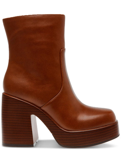 WILD PAIR Womens Brown 1" Platform Padded Lug Sole Stellaa Square Toe Block Heel Zip-Up Heeled Boots 8.5 M