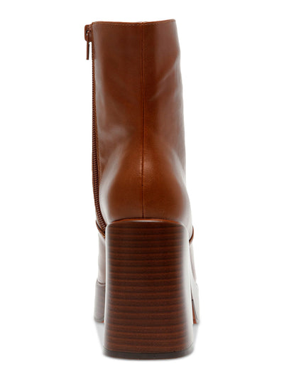 WILD PAIR Womens Brown 1" Platform Padded Lug Sole Stellaa Square Toe Block Heel Zip-Up Heeled Boots 8 M