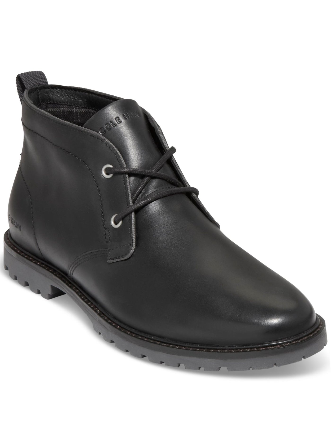 COLE HAAN Mens Black Padded Heel Pull-Tab Lug Sole Water Resistant Midland Round Toe Block Heel Lace-Up Leather Chukka Boots 10.5 M