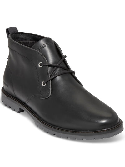 COLE HAAN Mens Black Padded Heel Pull-Tab Lug Sole Water Resistant Midland Round Toe Block Heel Lace-Up Leather Chukka Boots 10.5 M