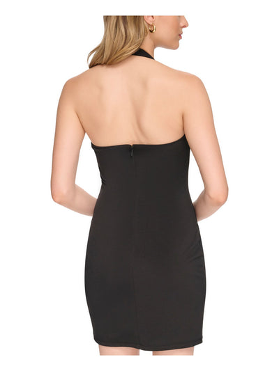 GUESS Womens Black Zippered Lined Gold-tone Chain Strap Sleeveless Cowl Neck Short Party Body Con Dress 0