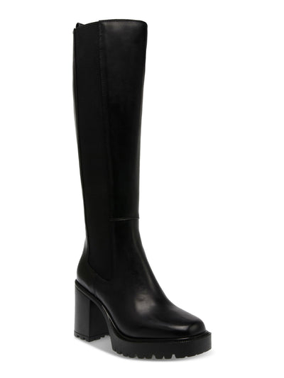 STEVE MADDEN Womens Black Treaded Padded Goring Lug Sole Deegan Round Toe Zip-Up Heeled Boots 9 M