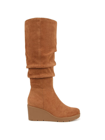 SOUL BY NATURALIZER Womens Brown Lightweight Flexible Goring Ruched Arch Support Aura Almond Toe Wedge Zip-Up Dress Slouch Boot 7.5 M