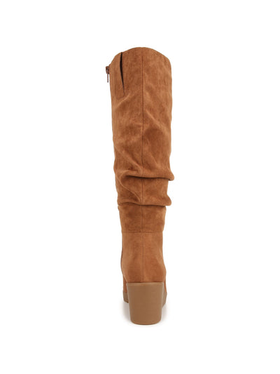 SOUL BY NATURALIZER Womens Brown Lightweight Flexible Goring Ruched Arch Support Aura Almond Toe Wedge Zip-Up Dress Slouch Boot 7.5 M
