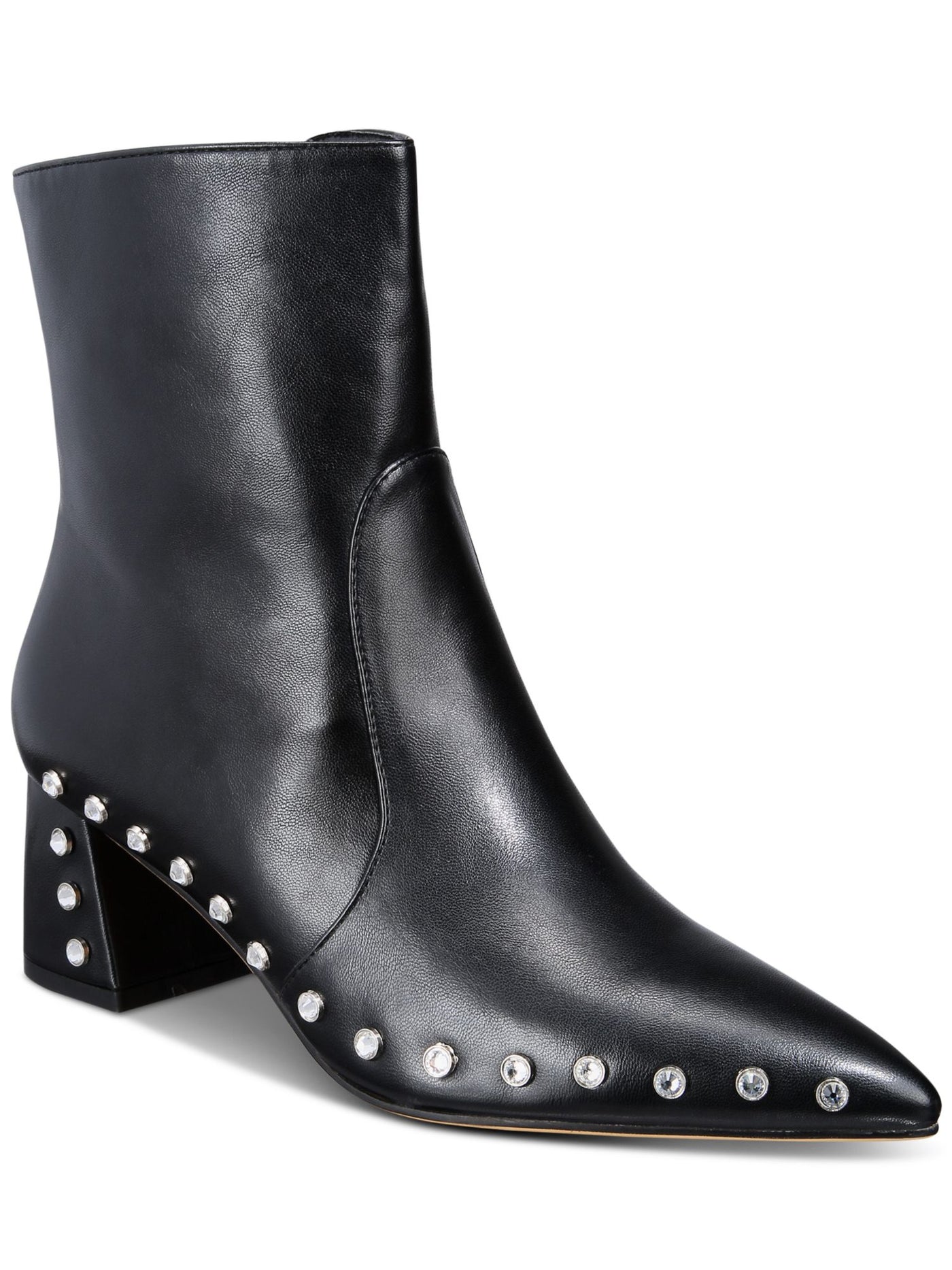 VAILA Womens Black Studded Cushioned Diana Pointed Toe Block Heel Zip-Up Dress Booties 13