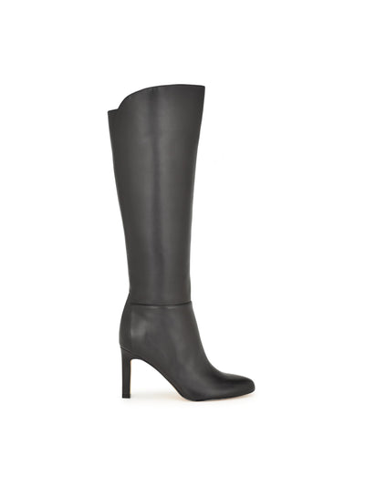 NINE WEST Womens Black Ankle Zip Curved Padded Sancha Almond Toe Stiletto Leather Dress Boots 5.5 M