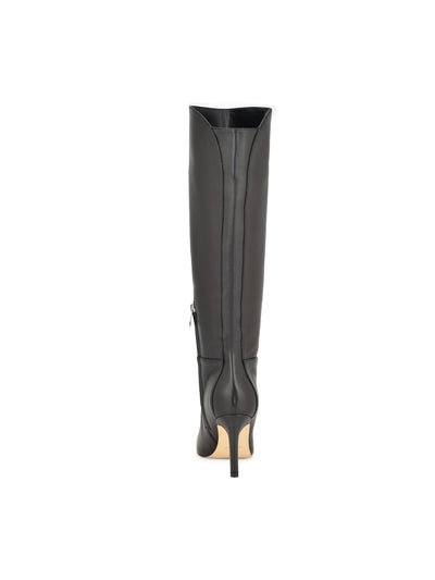 NINE WEST Womens Black Ankle Zip Curved Padded Sancha Almond Toe Stiletto Leather Dress Boots 5.5 M