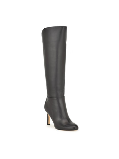 NINE WEST Womens Black Ankle Zip Curved Padded Sancha Almond Toe Stiletto Leather Dress Boots 5.5 M