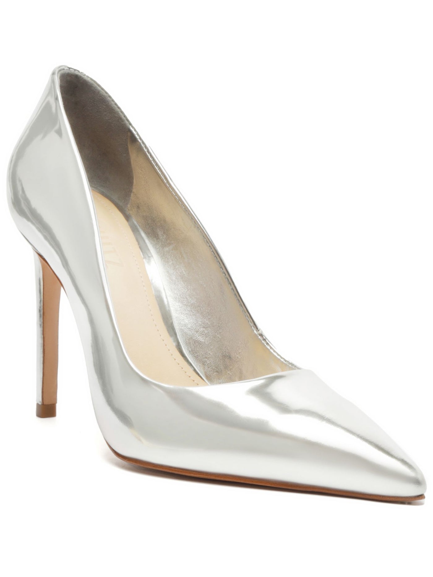 SCHUTZ Womens Silver Padded Lou Pointed Toe Stiletto Slip On Leather Dress Pumps Shoes 5.5 B