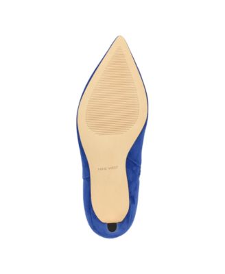 NINE WEST Womens Blue Foldover Cuff Padded Gemms Pointed Toe Stiletto Zip-Up Leather Dress Heeled Boots M