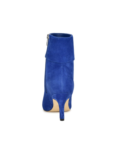 NINE WEST Womens Blue Foldover Cuff Padded Gemms Pointed Toe Stiletto Zip-Up Leather Dress Boots 9.5 M