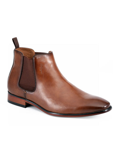 TOMMY HILFIGER Mens Brown Heel Pull-Tab Goring Cushioned Sesame Round Toe Block Heel Dress Chelsea Boot 7 M