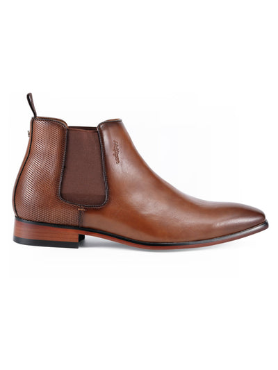 TOMMY HILFIGER Mens Brown Heel Pull-Tab Goring Cushioned Sesame Round Toe Block Heel Dress Chelsea Boot 7 M