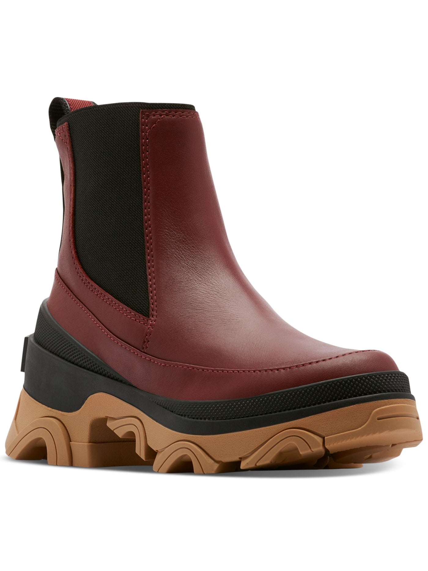 SOREL Womens Maroon Mixed Media 1-1/2" Platform Goring Removed Cushioned Insole Arch Support Waterproof Slip Resistant Brex Round Toe Wedge Slip On Chelsea Boot 7