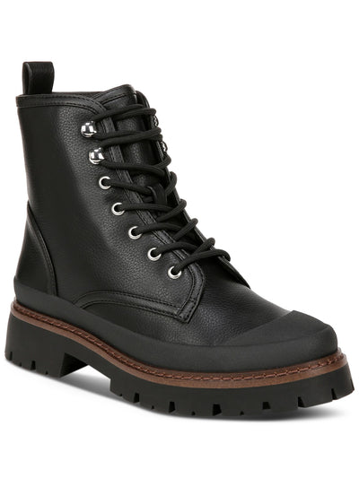 GIANI BERNINI Womens Black Treaded Heel Pull-Tab Lace Up Cushioned Lug Sole Janessaa Cap Toe Zip-Up Combat Boots 8.5 M