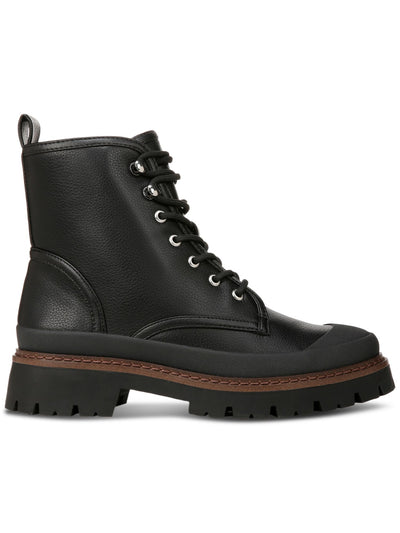 GIANI BERNINI Womens Black Treaded Heel Pull-Tab Lace Up Cushioned Lug Sole Janessaa Cap Toe Zip-Up Combat Boots 8.5 M