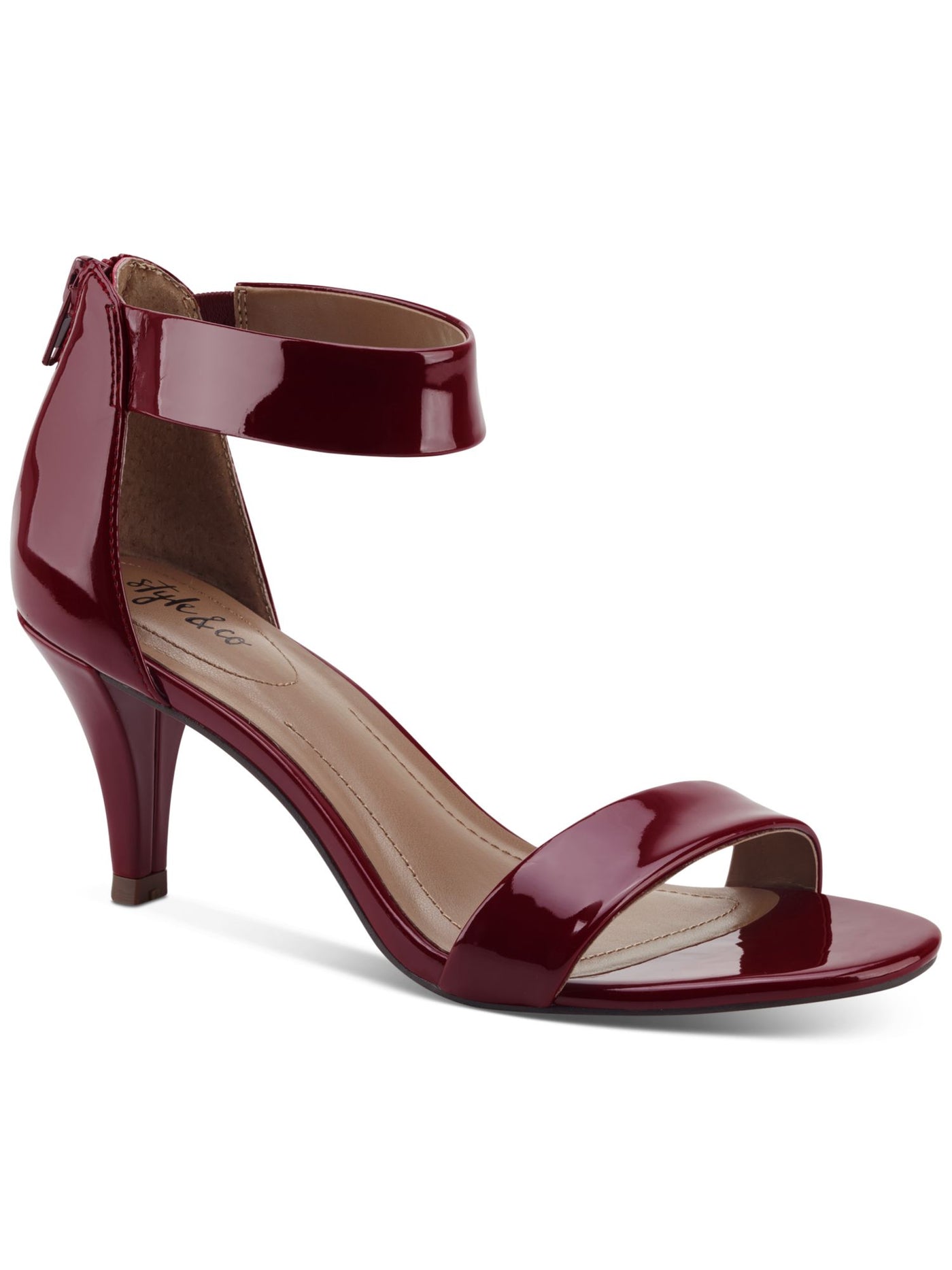 STYLE & COMPANY Womens Maroon Goring Ankle Strap Padded Paycee Round Toe Cone Heel Zip-Up Dress Heeled Sandal 9 W