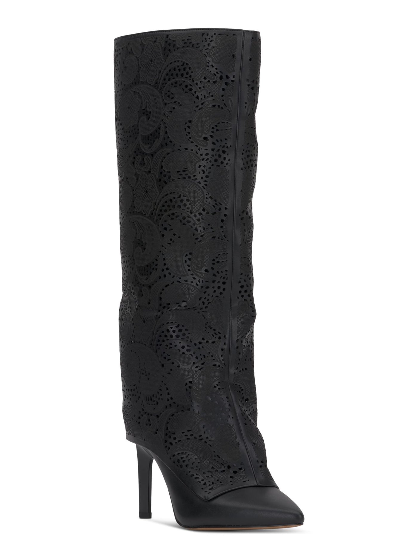 JESSICA SIMPSON Womens Black Solid Paisley Ankle Zip Cuff Accent Padded Cut Out Brykia Pointed Toe Stiletto Dress Boots 6.5 M