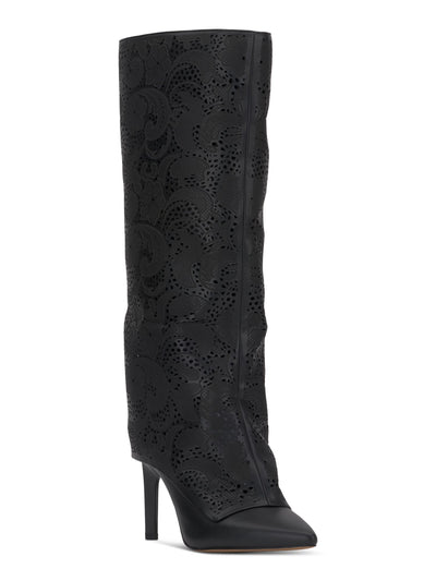 JESSICA SIMPSON Womens Black Solid Paisley Ankle Zip Cuff Accent Padded Cut Out Brykia Pointed Toe Stiletto Dress Boots 6.5 M
