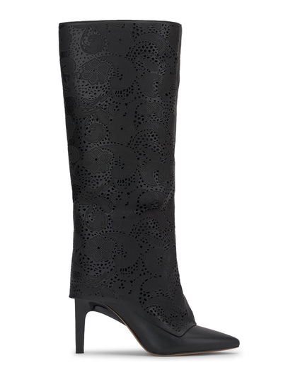 JESSICA SIMPSON Womens Black Solid Paisley Ankle Zip Cuff Accent Padded Cut Out Brykia Pointed Toe Stiletto Dress Boots 6.5 M
