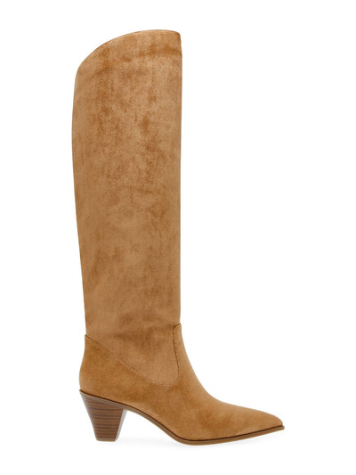 ANNE KLEIN Womens Beige Ankle Zip Asymmetrical Padded Ware Pointed Toe Stacked Heel Dress Boots 7.5