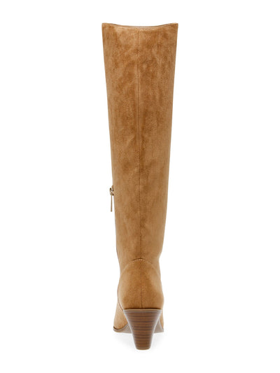 ANNE KLEIN Womens Beige Ankle Zip Asymmetrical Padded Ware Pointed Toe Stacked Heel Dress Boots 7.5