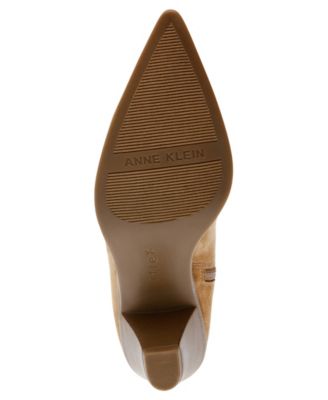 ANNE KLEIN Womens Beige Ankle Zip Asymmetrical Padded Ware Pointed Toe Stacked Heel Dress Heeled Boots