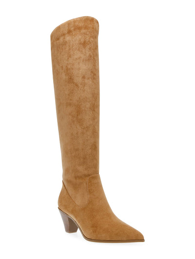 ANNE KLEIN Womens Beige Ankle Zip Asymmetrical Padded Ware Pointed Toe Stacked Heel Dress Boots 7.5