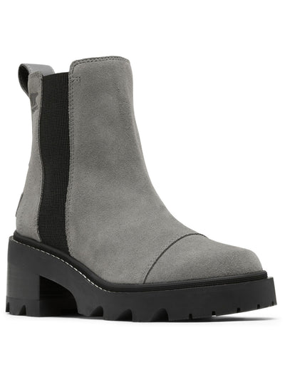 SOREL Womens Gray 1" Platform Heel Pull-Tab Logo Patch Padded Treaded Goring Waterproof Joan Round Toe Chelsea Boot 8