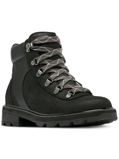 SOREL Womens Black Mixed Media 1" Platform Waterproof Padded Lennox Round Toe Block Heel Lace-Up Leather Hiking Boots 9