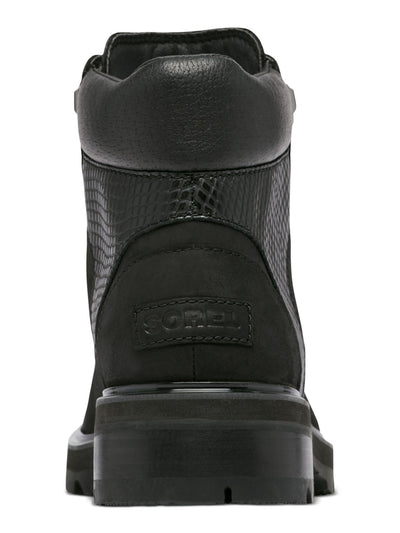 SOREL Womens Black Mixed Media 1" Platform Waterproof Padded Lennox Round Toe Block Heel Lace-Up Leather Hiking Boots 9