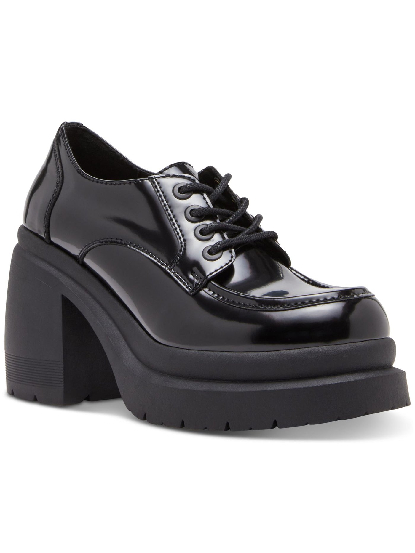 MADDEN GIRL Womens Black 1-1/2" Platform Padded Time Round Toe Block Heel Lace-Up Oxford Shoes 6 M