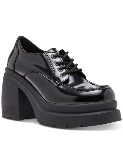 MADDEN GIRL Womens Black 1-1/2" Platform Padded Time Round Toe Block Heel Lace-Up Oxford Shoes 6 M