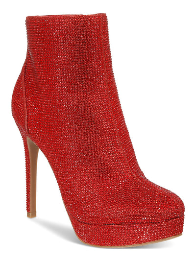 THALIA SODI Womens Red Rhinestone Padded Chiara Round Toe Stiletto Zip-Up Dress Boots 10 M