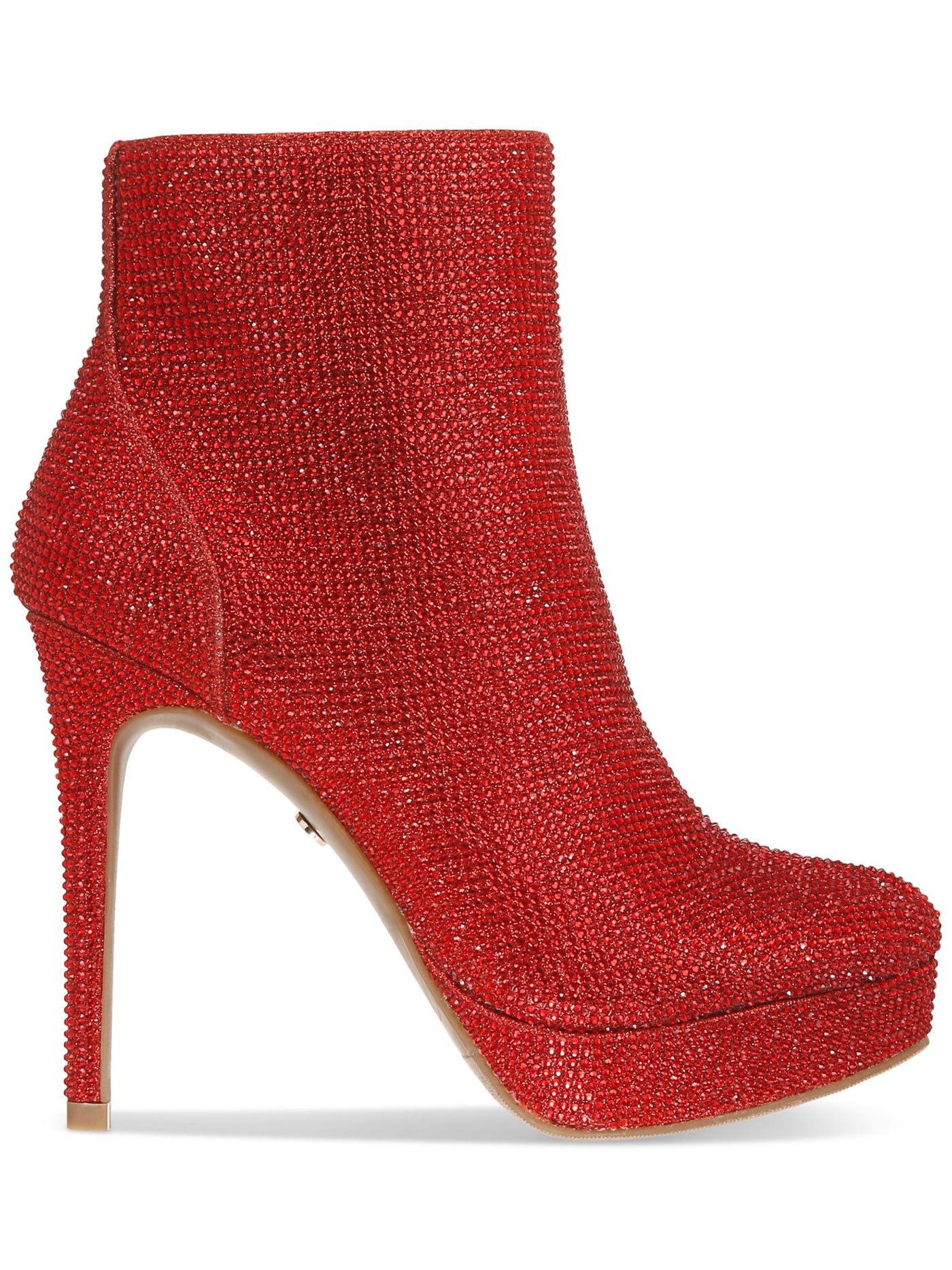 THALIA SODI Womens Red Rhinestone Padded Chiara Round Toe Stiletto Zip-Up Dress Boots 9 M